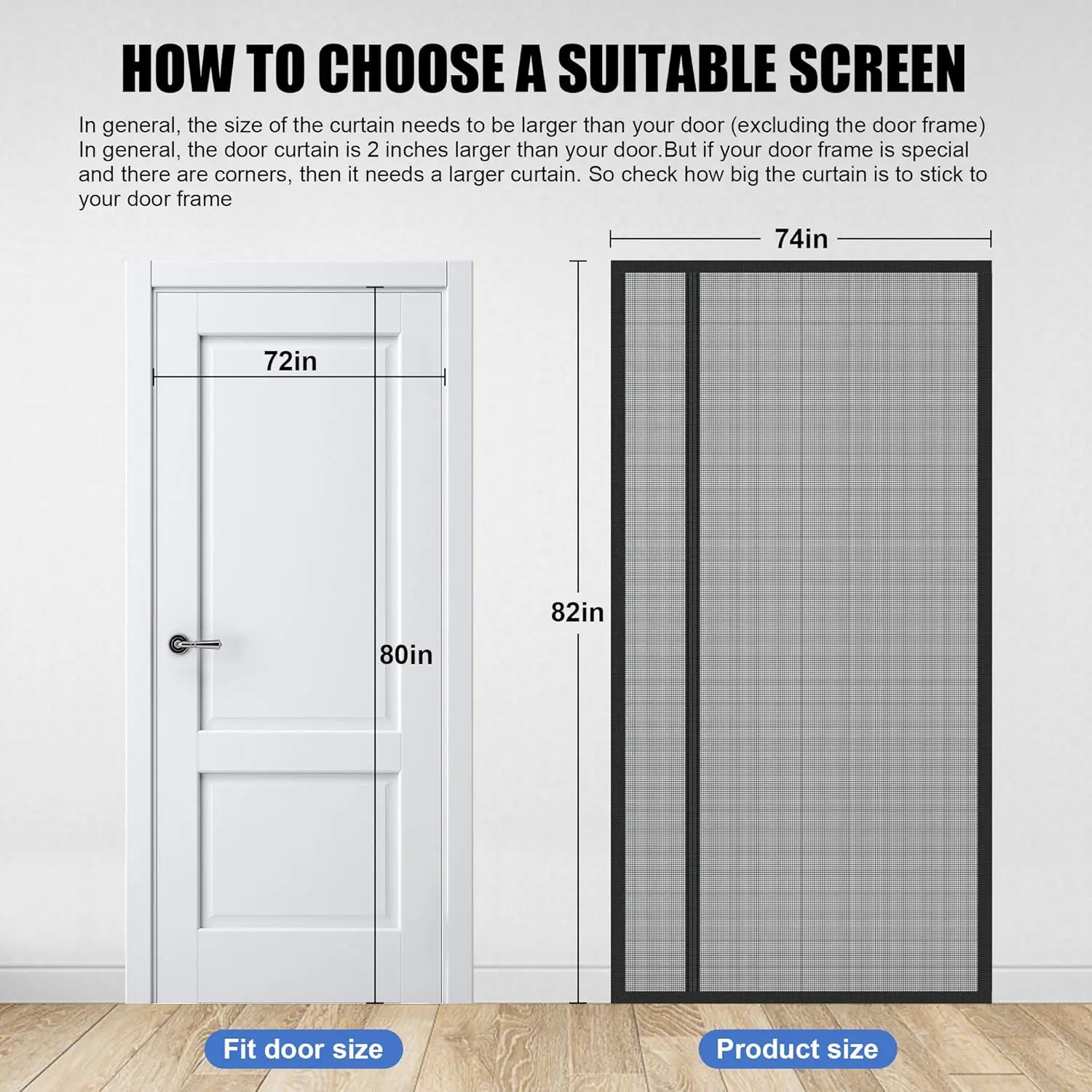 Magnetic Screen Door 72 x 80 in, Thicker 265g/㎡ Mesh, Reversible Left Right Side Opening Wide Magnetic Screen Door, Upgraded