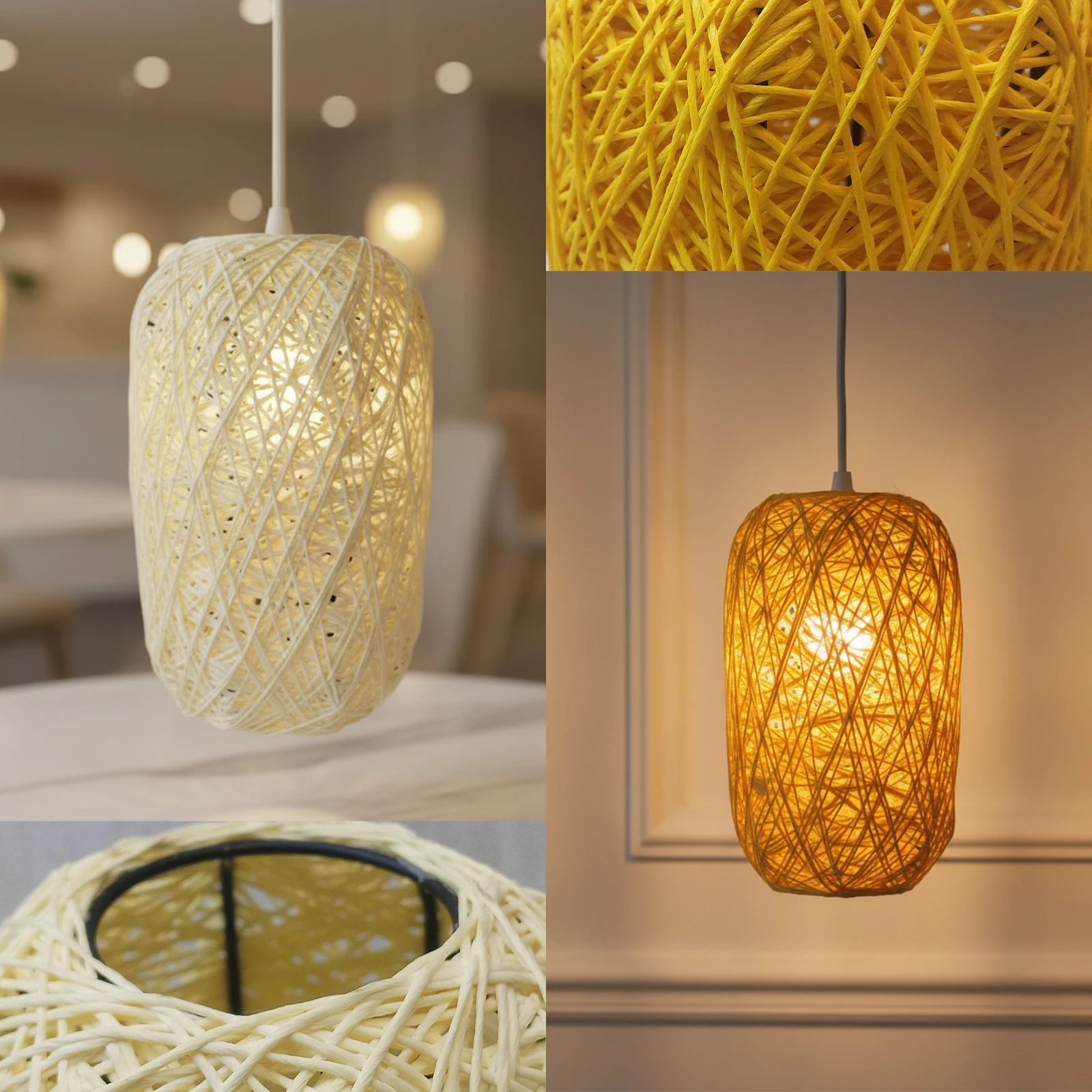 

Boho Handmade Woven Lampshade Natural Twine Light Cover for Pendant/Wall/Table Lamp E27 E26 Home Decor for Bedroom Livin