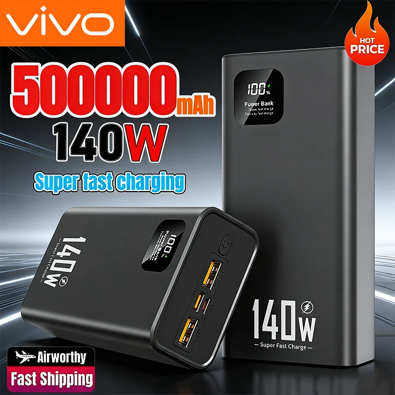 Batería Externa VIVO de 500000 mAh, 140 W, Ultra Gran Capacidad, Carga Súper Rápida, Portátil, con Pantalla Digital, NUEVA 2026