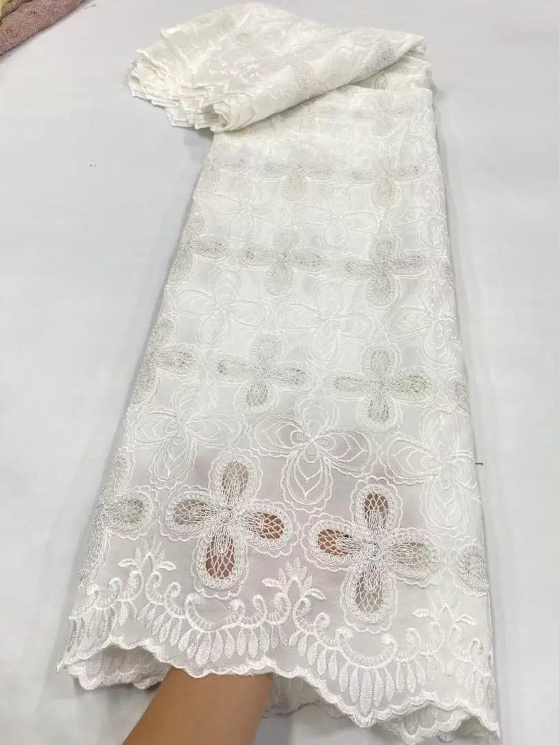 

2025 High-Quality Africa Nigerian Sequins Cotton Embroidery Lace Fabric Tulle for Wedding Party Dress Chiffon JL516 5Yards