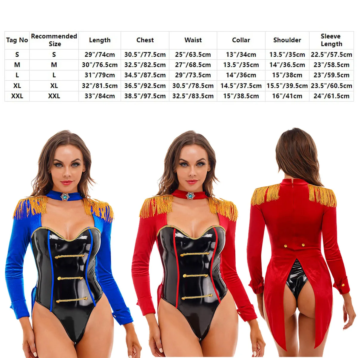 Womens circo Ringmaster Costume maniche lunghe paillettes tuta Halloween Cosplay festa a tema pagliaccetto Tailcoat Jacket Outfit