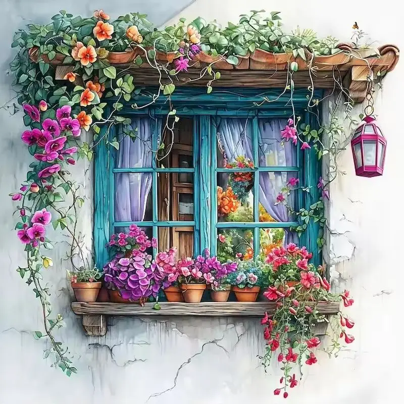 

SDOYUNO DIY Diamond Painting Window Embroidery Landscape Picture Rhinestones Full Square Round Mosaic Flower Handmade Gift