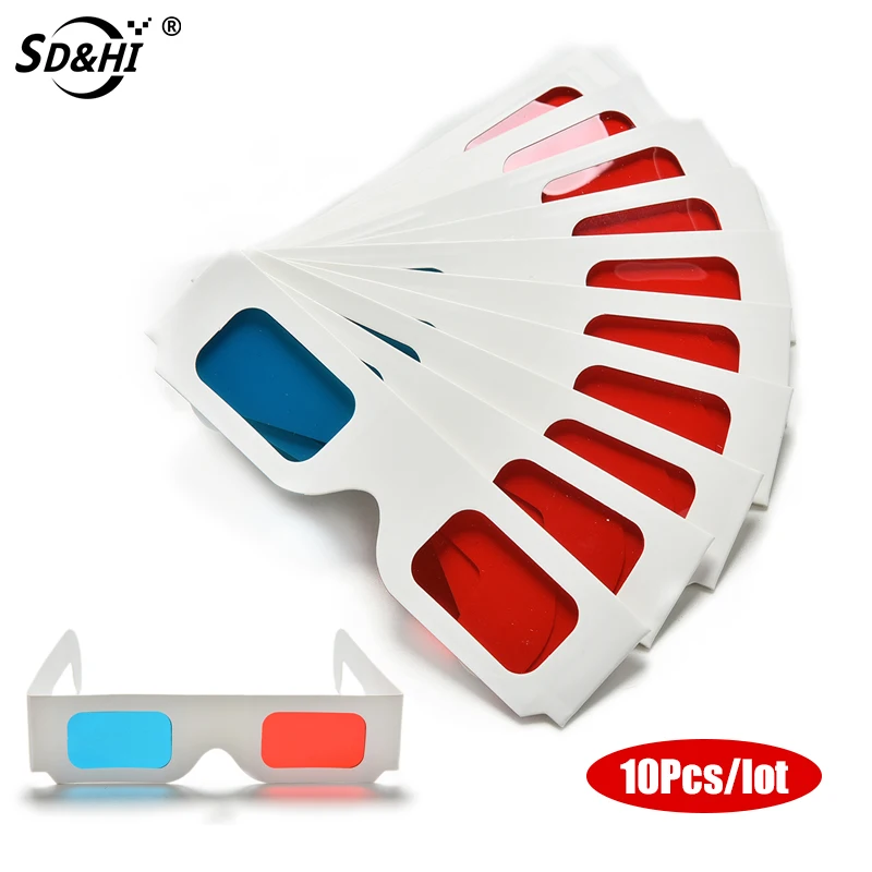 10pcs/Lot Universal Anaglyph Cardboard Paper Red & Blue Cyan 3D Glasses For Movie