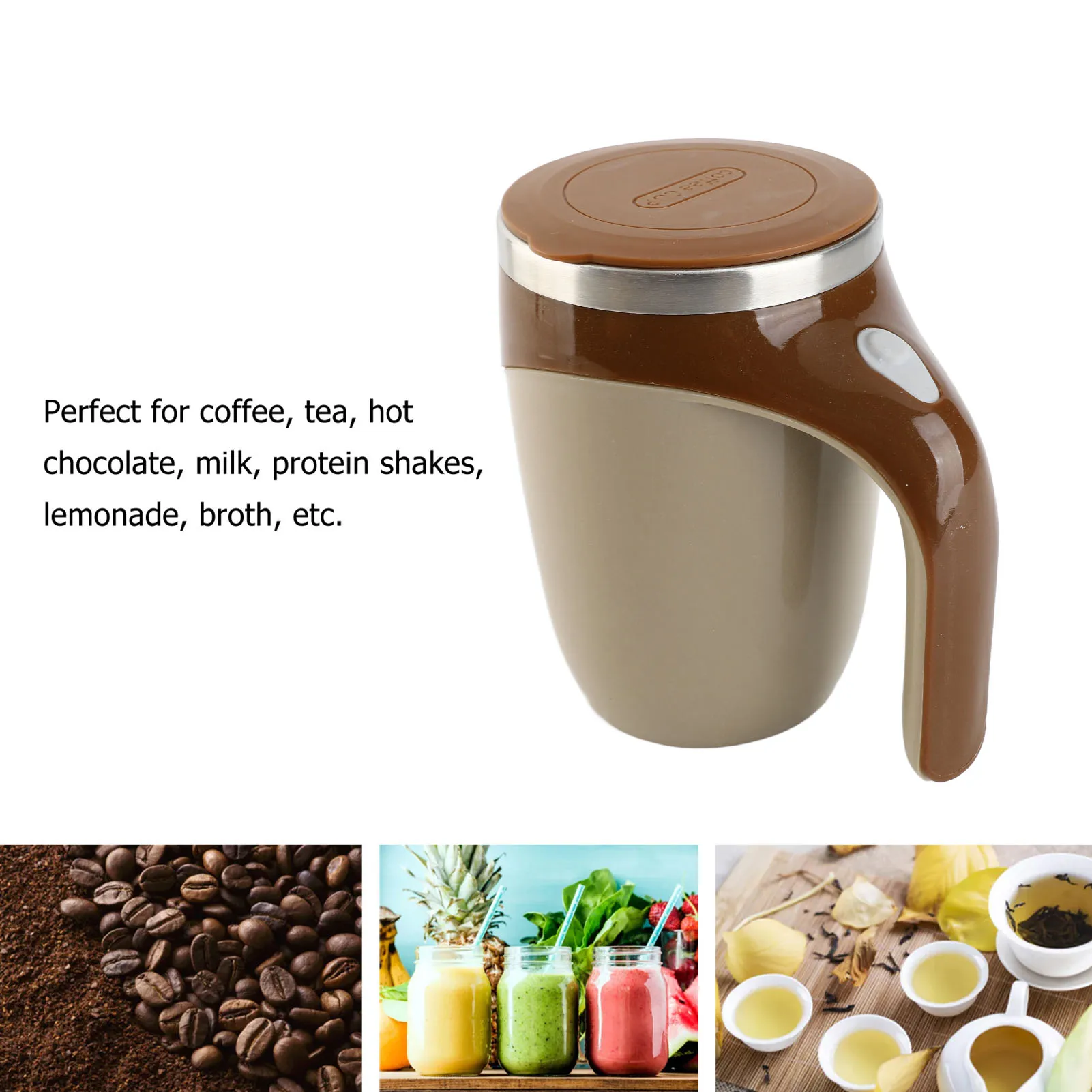 Caneca de mistura inteligente elétrica de aço inoxidável de 380ml – Copo de café com agitação magnética automática com bateria recarregável