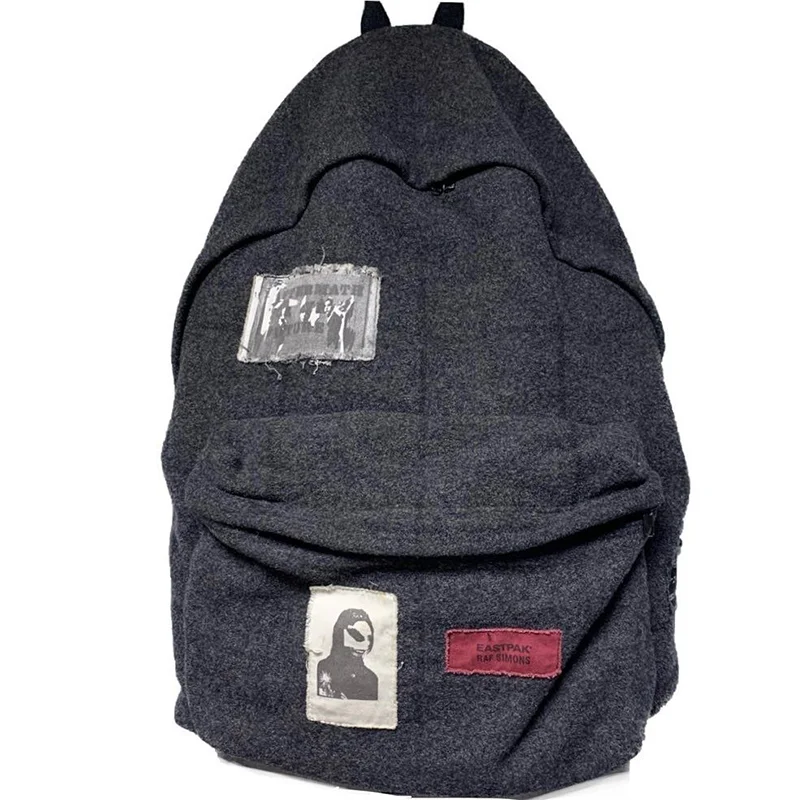 Rucksack, wollähnlich, Grau, 2026, neue modische Applikationen, großvolumiger Büchertaschen-Reiserucksack