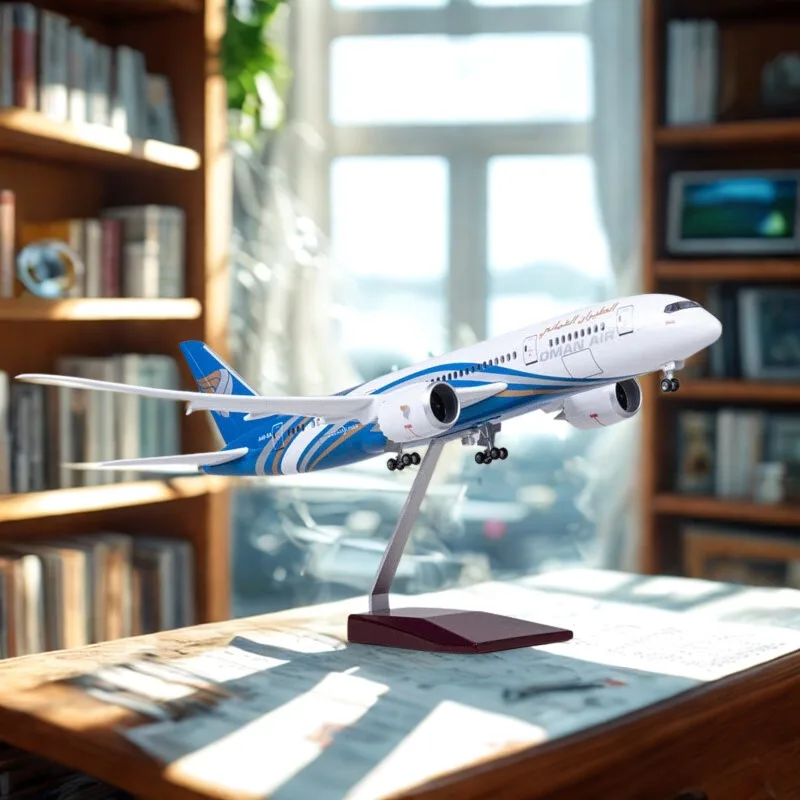 

Aesthetic Room Decor 1/130 Scale 47CM Airplane B787 Aircraft Oman Air Airline W Light and Wheel Diecast Resin Plane Model