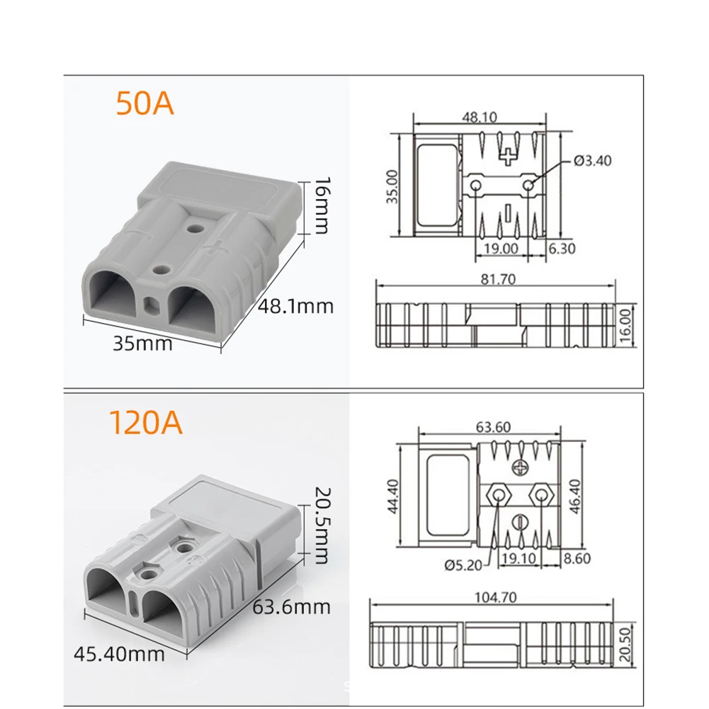 1 Pair For 50/120A 600V For ANDERSON PLUG Cable Battery Power Connector Shell Only Without Terminals Mating Plug Connector