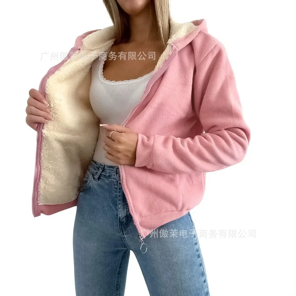 

Женская осенне-зимняя толстовка на флисовой подкладке на молнии, зимняя теплая удобная куртка с капюшоном и карманом-кенгуру