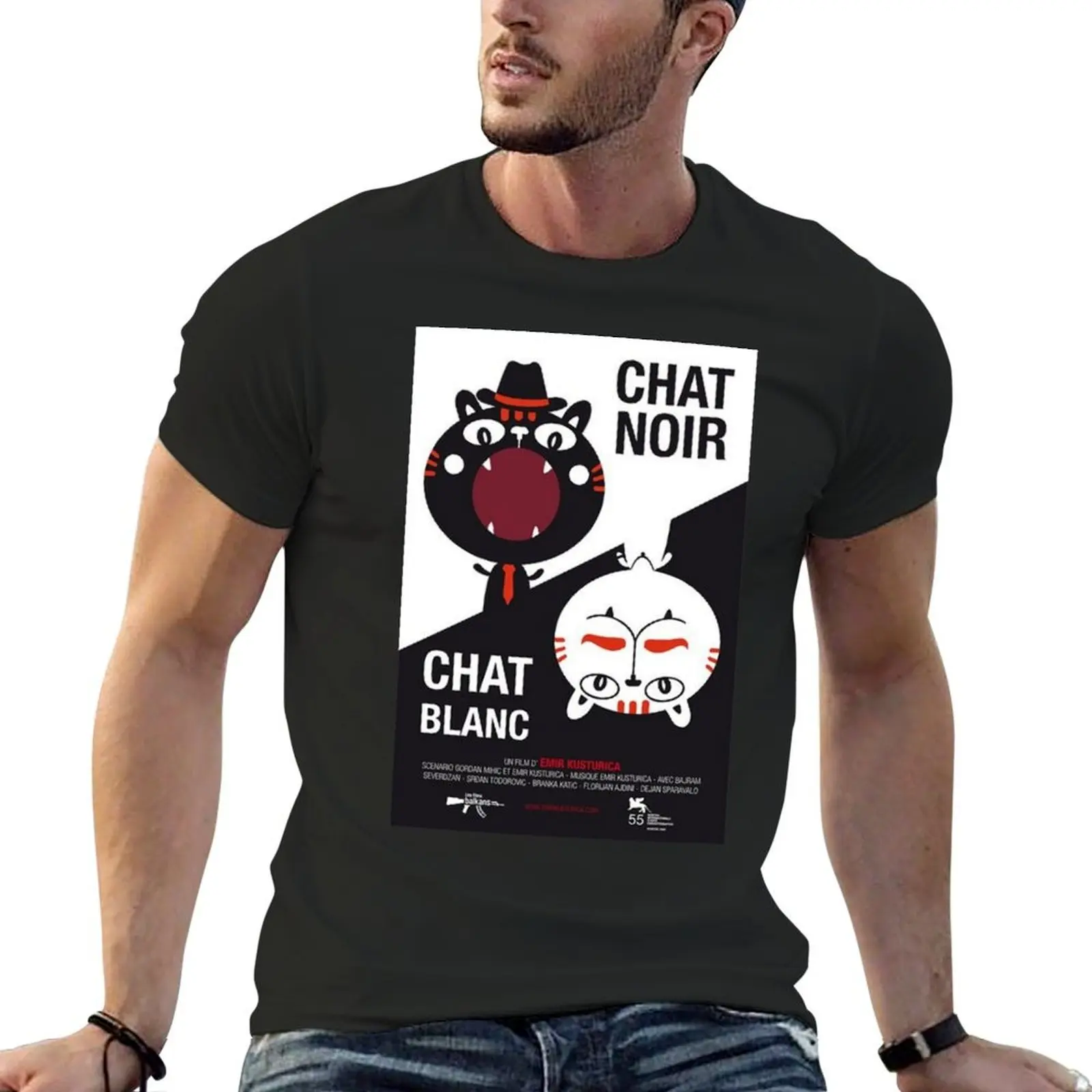 Chat Noir Chat Blanc by Emir Kusturica Wallpaper T-Shirt quick-drying oversized graphics mens graphic t-shirts