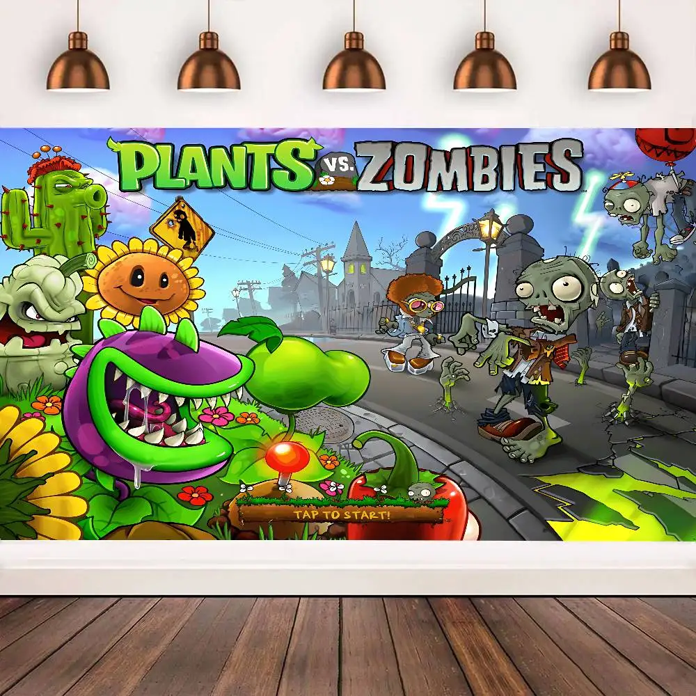 نباتات P الرائعة مقابل Z-Zombies موضوع خلفية حفلة عيد ميلاد الديكور هدايا الطفل الفضاء الديكور راية الأطفال التصوير الفوتوغرافي #3