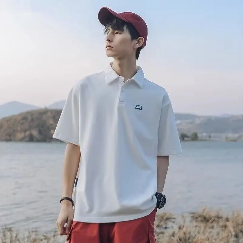 Fashion Men's Polo Shirts Solid Color Casual Fashion White Polo T Shirt for Men Goft Trendy School Student Daily Clothing 401