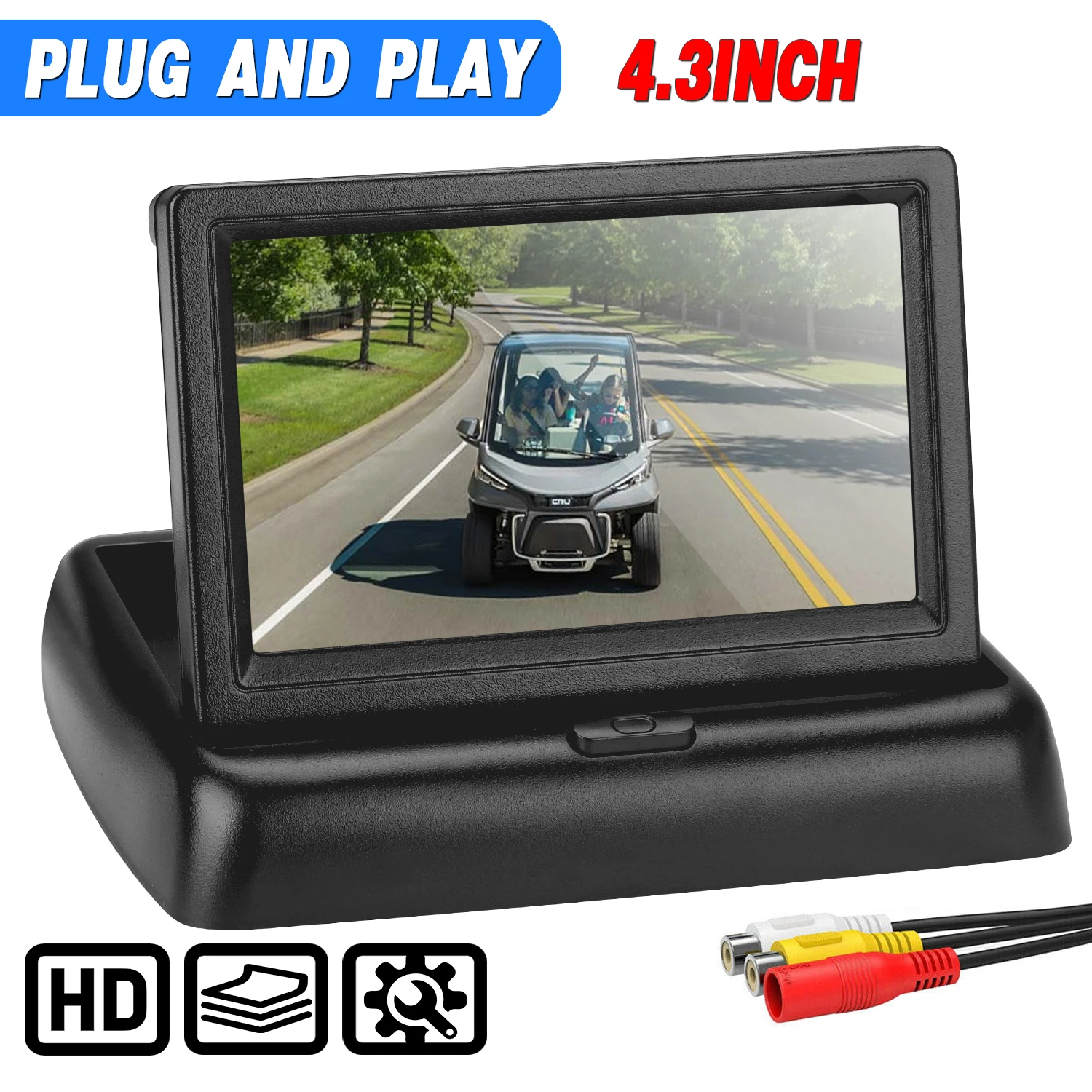 

4.3 inch Foldable TFT LCD Backup Camera Monitor Screen only Rear View Reverse Display Screen, V1/V2 Two Video Input, 12V/24V Veh