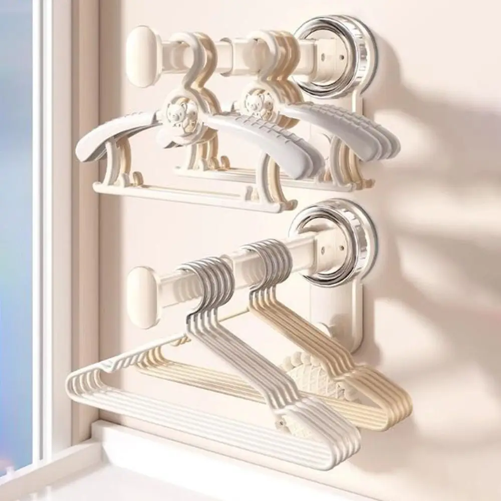 

Punch-free Suction Cup Clothes Hanger Expandable Foldable Clothes Drying Rack Space Saving Plastic Clothes Hanger Organizer