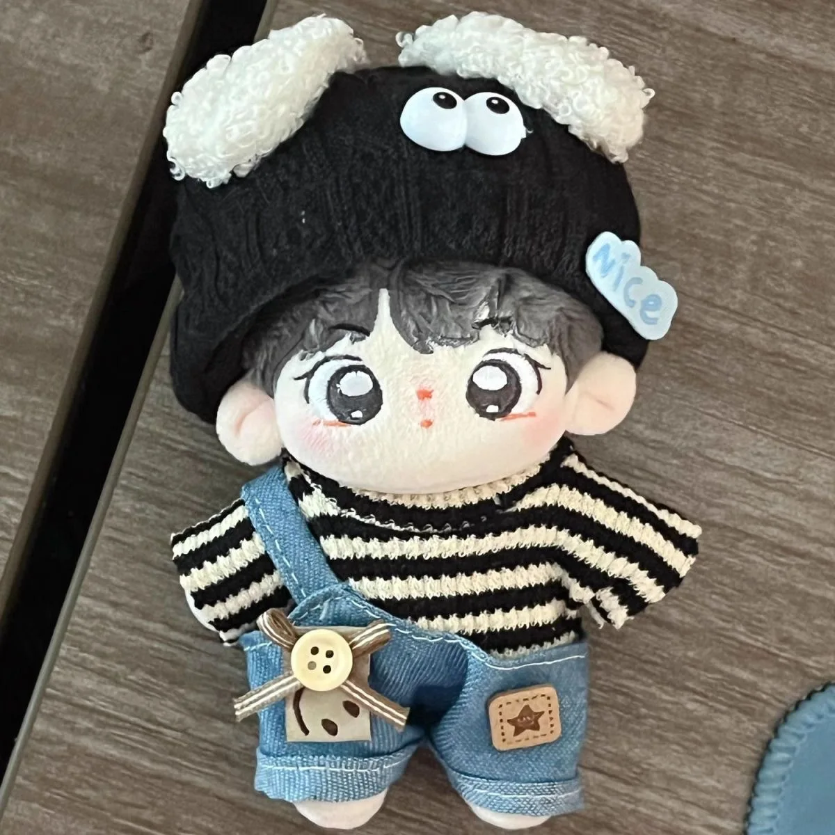 

10cm Cotton Doll Clothes Striped T-shirt Denim Overalls Puppy Hat Starfish Body Wearable Plush Doll Change Retro Overalls Set