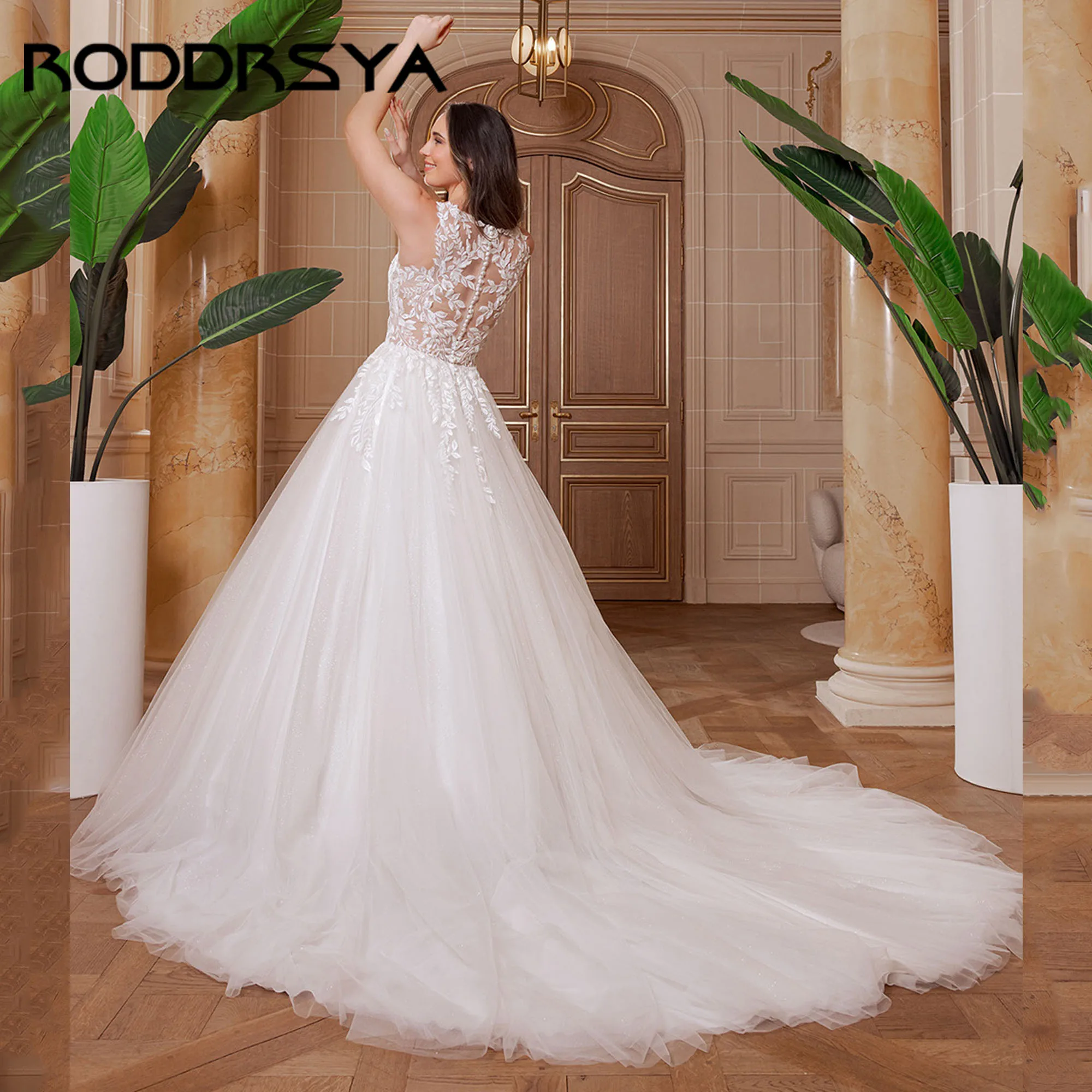 

RODDRSYA Elegant Wedding Dress A-Line Sleeveless Deep V-Neck Sexy Bridal Gown 2025 Tulle Back Buttons robe de mariée Customized