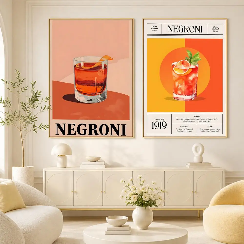 Retro Modern Classic Negroni Cocktail Alcohol Poster Room Home Decoration Interior Wall Art Printing Garage Posters Gift