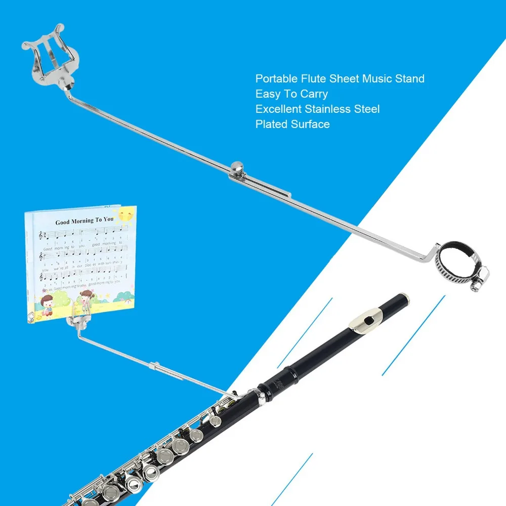 Clip Musical para Flauta Plateado, Estable ​ Soporte Extensible para Vasos ​ Clip para Partituras de Instrumentos de Viento ​ ​ Carpeta para Partituras ​ ​ Lira Flauta ​