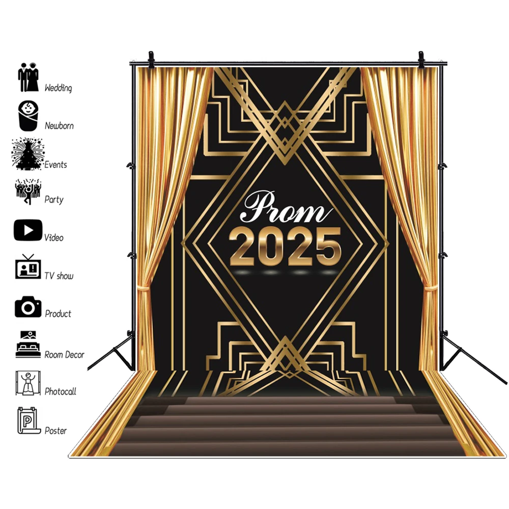 Graduation Backdrop for Photography Class of 2025 Congratulations Graduates Prom Party Glitter Balloon Bachelor Caps Background