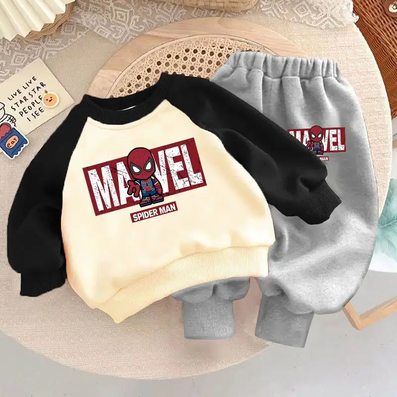 Autumn Winter Disney Spiderman Print Sweatshirt Sets for Children Pullover+Swetpant 2pcs Kids Tracksuit Boys Sport Clothes Set