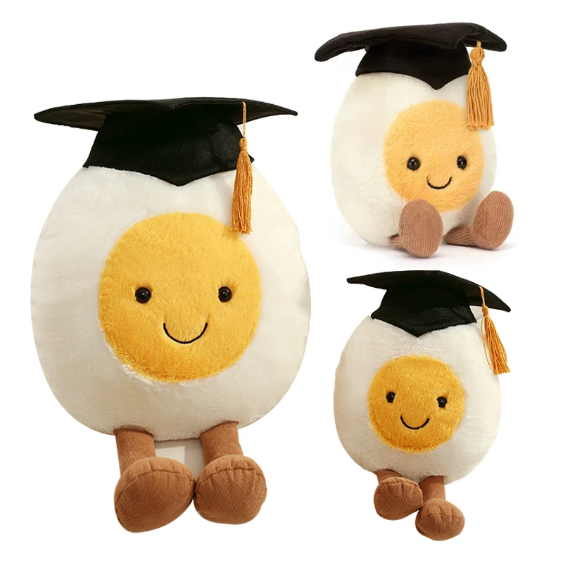 

14/25/40CM Kawaii Toy Boiled Egg with Doctorial Hat Funny Egg Pillow Stuffed Soft Dolls Graduation Birthday Gift