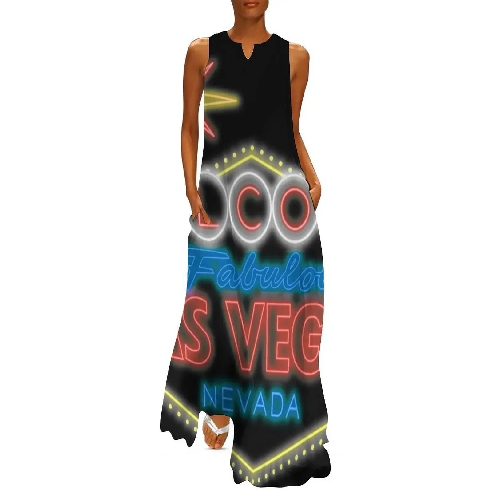 

Welcome to Las Vegas sign digital drawing night Long Dress Women's dress Female clothing womens clothing Dress