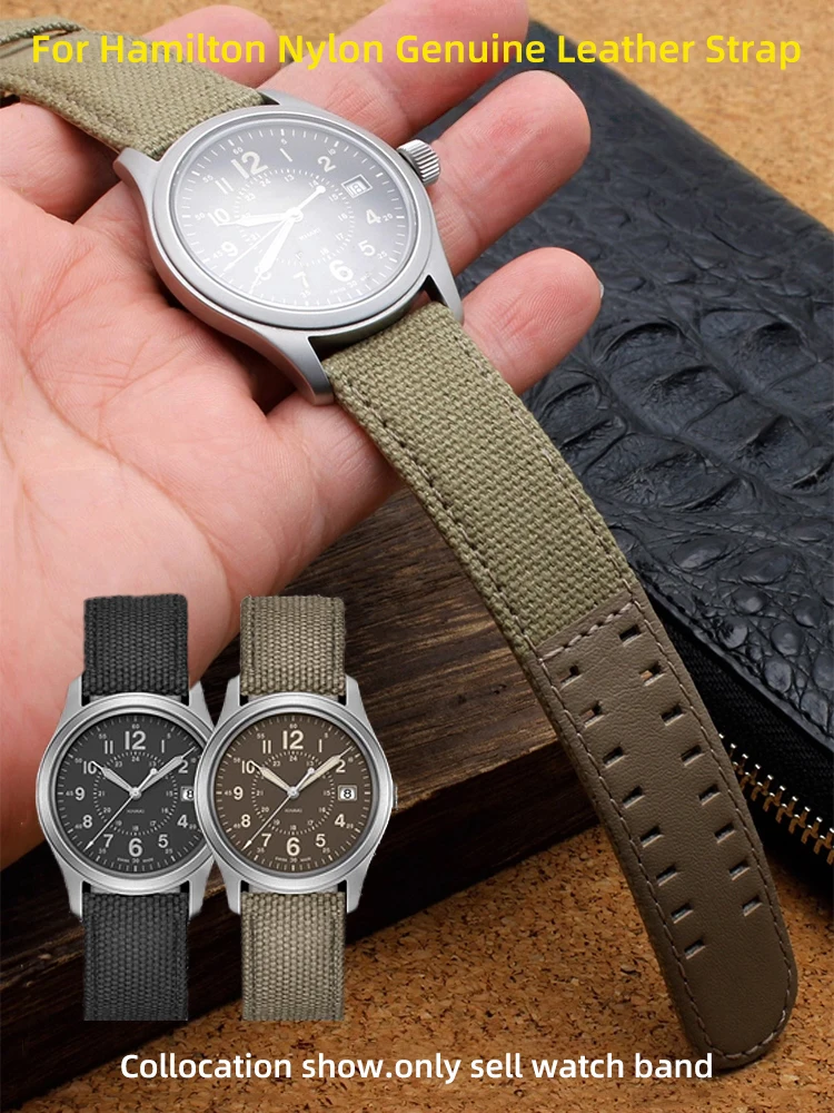 Pulseira de couro genuíno de náilon para hamilton cáqui campo relógio h760250/h77616533/h70605963 h68201993 20mm 22mm masculino canva pulseira de relógio