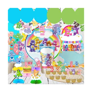 Miniso Care Bears Rainbow Bear 테마 생일 장식 테이블 장식 및 액세서리 판 스티커 어린이 파티 용품 6 최고의 영업 관리 곰 생일 파티 용품 - №3
