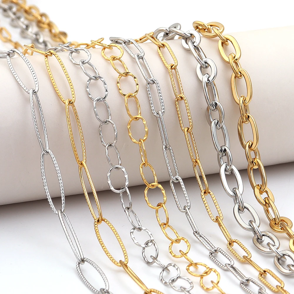 1 Meter Edelstahl-Gliederketten, mehrere Stile, Metall-Twist-Massenketten für DIY-Schmuckherstellung, Halskette, Armbänder, Erkenntnisse