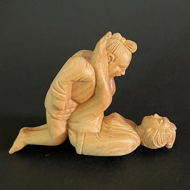 

7.5 CM Sweet Man and Woman IN lOVE Hand Carved Boxwood EROT Figurine Carving Pretty Lady Feng Shui Sculpture