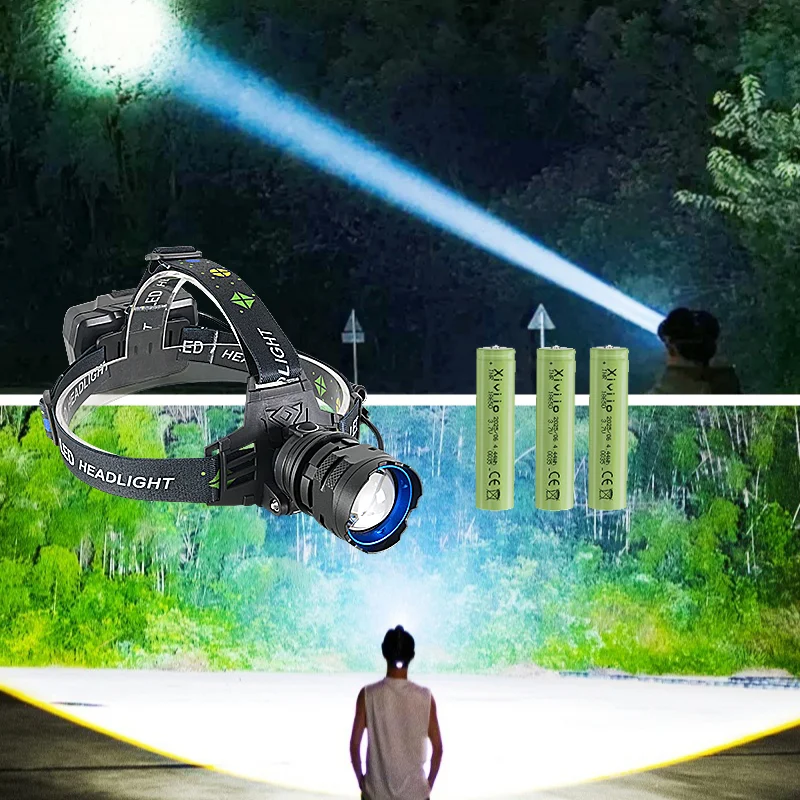 2025 Powerful Headlamp Portable 3*18650 USB Rechargeable Lamp Super Powerful Head Flashlight Long Range LED Headlamp For Fishing