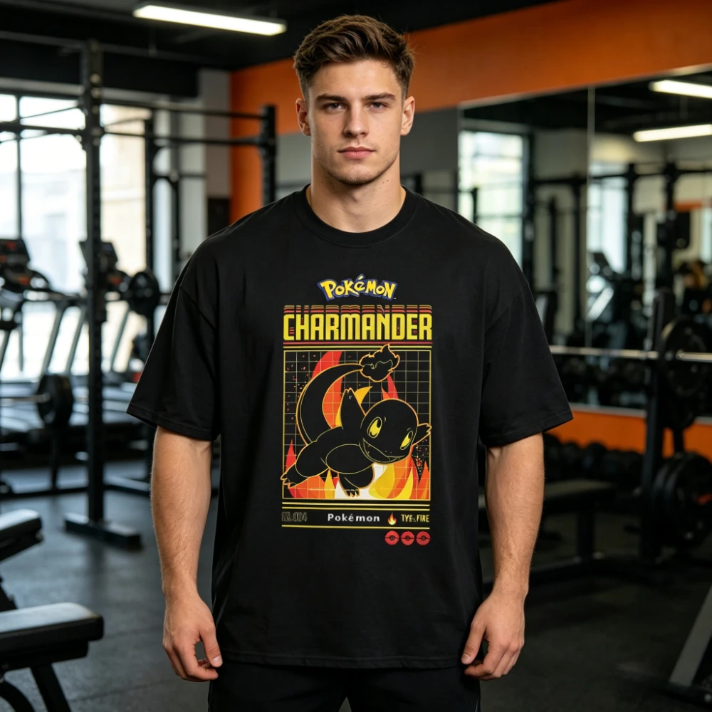 2026 Hot Sale Pokemon Charmander T-shirt Anime Graphic Print Tee Men Women Casual Short Sleeve Summer Top Streetwear Sports Gym
