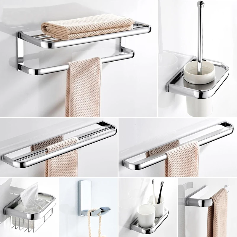 Chrome Polished Bathroom Accessories Set Soap Holder Towel Rail Toilet Brushed Holder Towel Ring Toilet Paper Holder