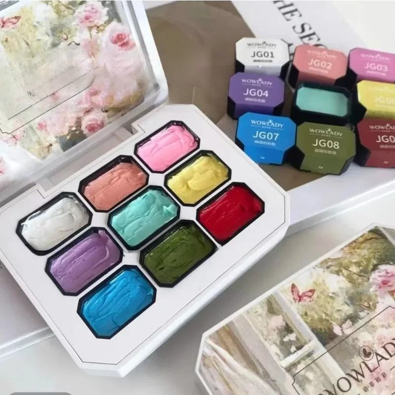 เจลสีน้ำมัน 9 ช่อง พร้อมดีไซน์เม็ดสีด้านแบบฟรอสติ้ง สำหรับตกแต่งเล็บ ลายไอศกรีม กันน้ำ อุปกรณ์ทำเล็บสำหรับร้านเสริมสวย