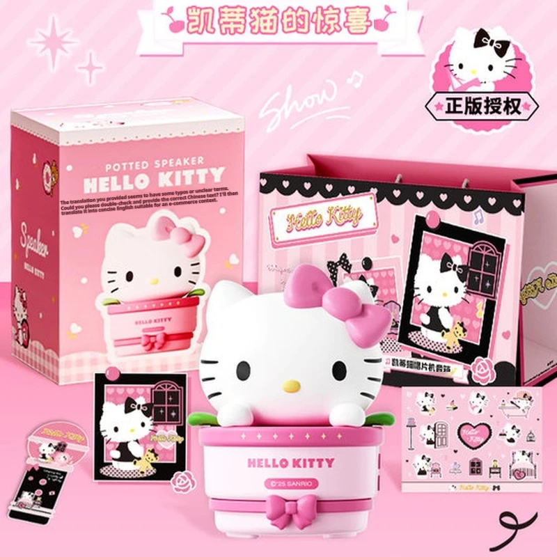 

Sanrio Hellokitty Мини Bluetooth-динамик Милый мультяшный дизайн в горшке Супер бас Звук Настольный декор Подарки для девочек Игрушки и хобби