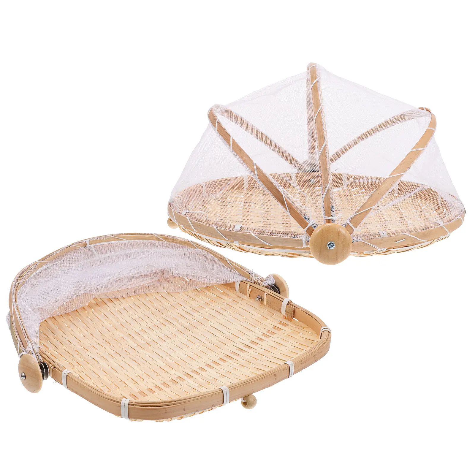 2Pcs Bamboo Fruit Vegetable Baskets Decorative Multi-Purpose Storage Basket Household Woven Dustpan Basket Rustic Home