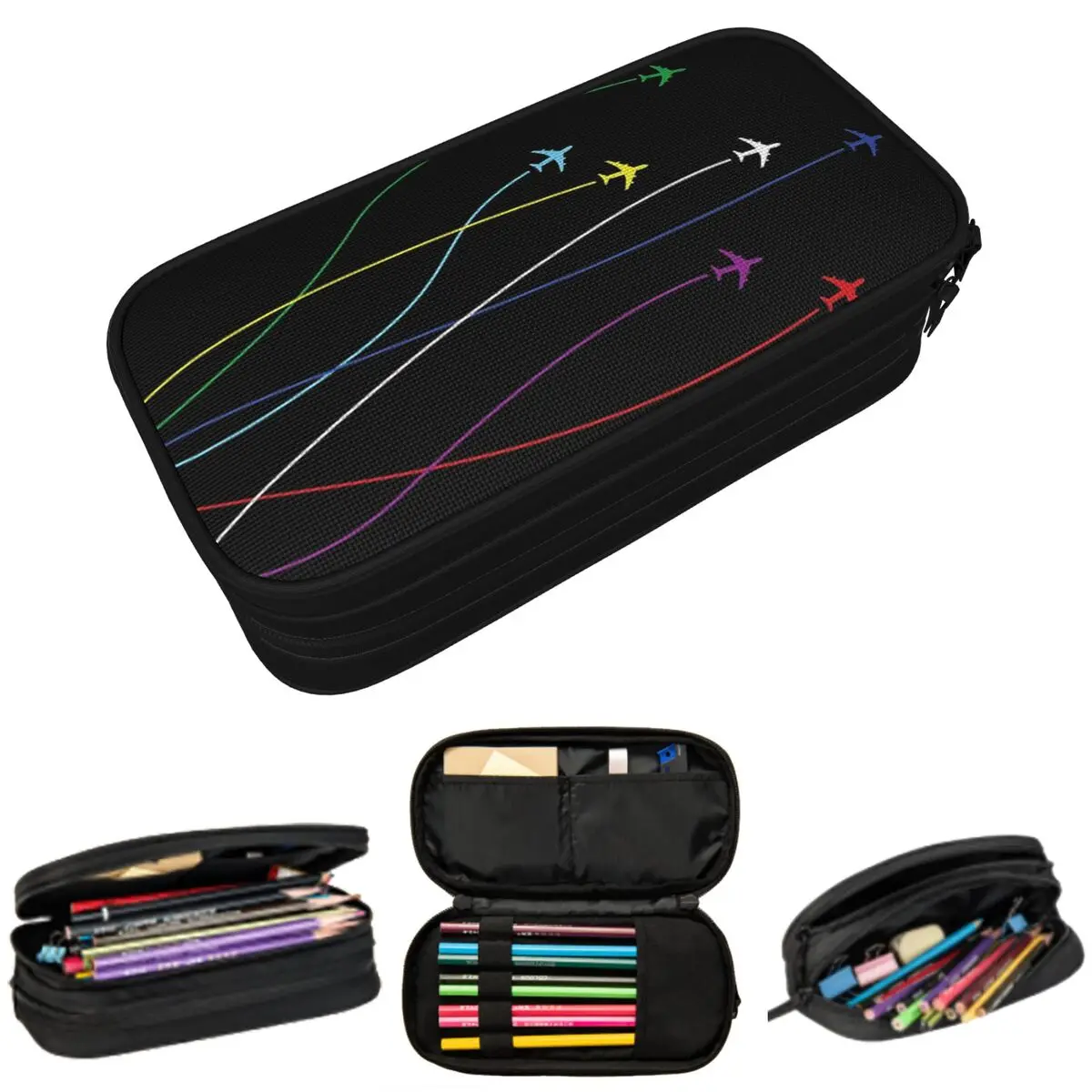 

Airplane Flight Routes Captain Aviator Pilot Pencil Case for Studen Gifts Pen Box Pencil Bag Stationery Supplies Pen Holder Bag