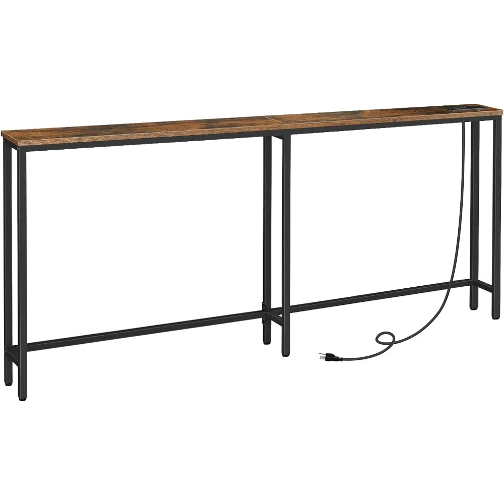 

5.9" Skinny Console Table with Charging Station, 70.9" Narrow Sofa Table with Power Outlets