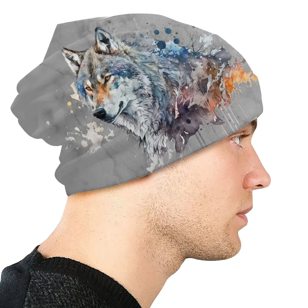 Pittura ad acquerello di Wolf Sport berretti sottili berretti Wild Wolf Skullies berretti berretti da sci cappelli morbidi con cofano