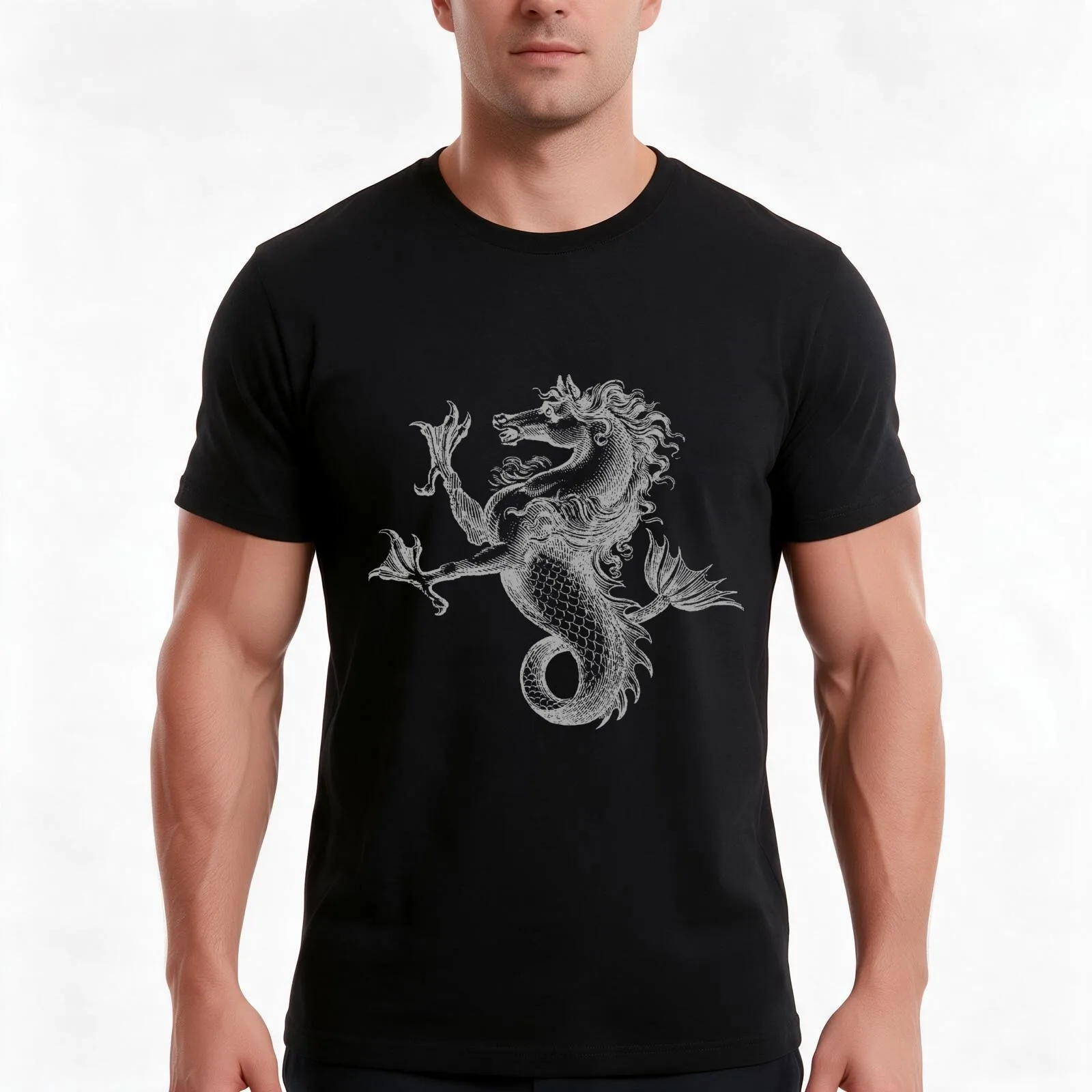 Hippocampus: Inverse T-Shirt Summer Casual Cotton Tee Oversized Streetwear Tops Vintage Graphic Print Loose Fit Short Sleeve