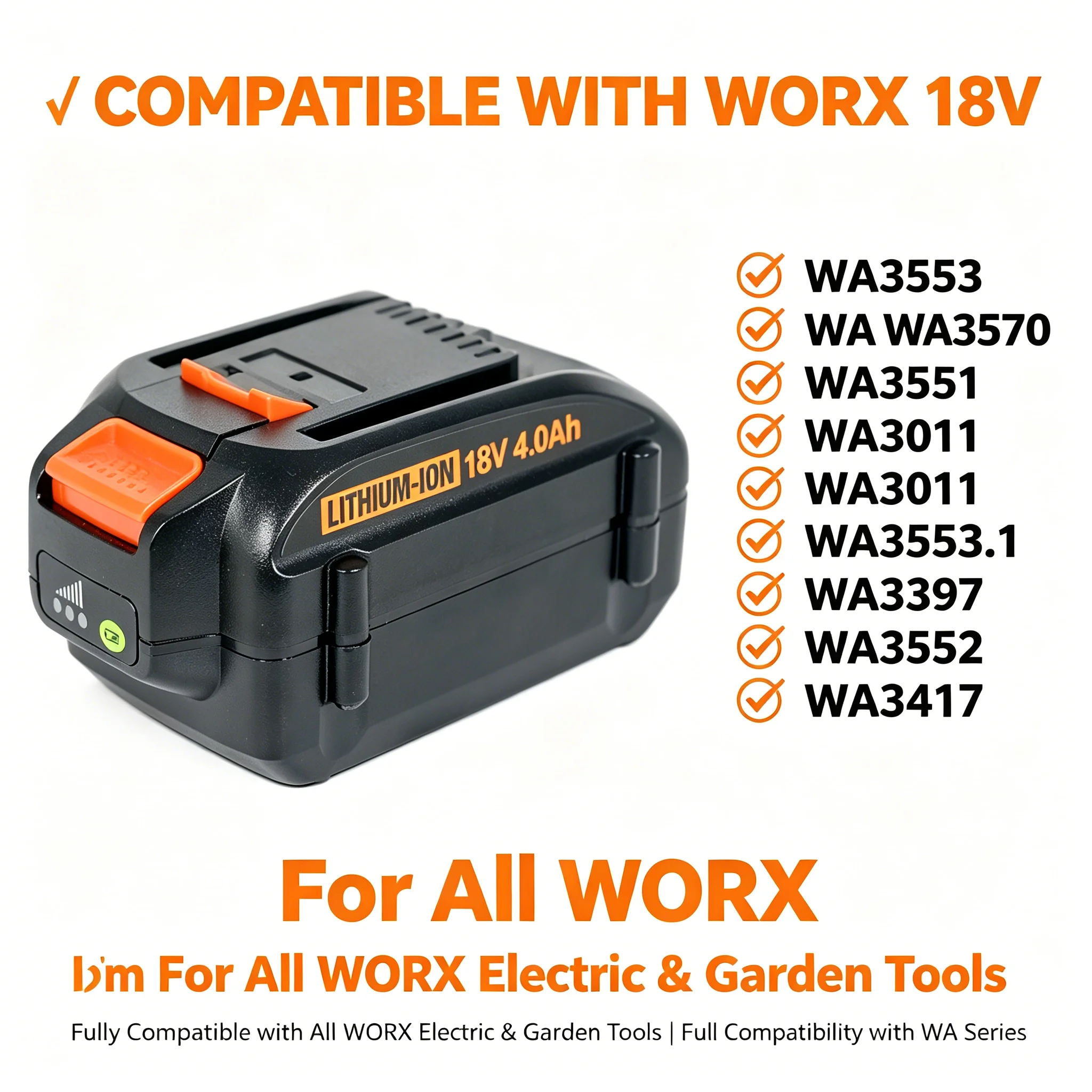For worx 18V 4000mAh Lithium battery Rechargeable WA3553 WA3551 WA3553.1 WA3570 for All WORX Electric and Garden Tools