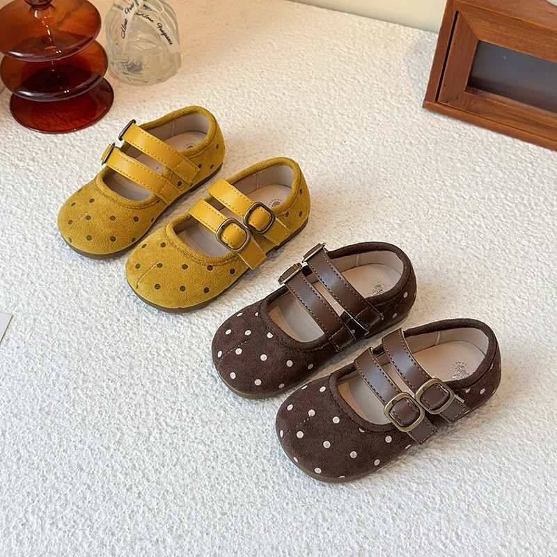 

Spring Autumn Dot Children Flats Shoes PU Buckle Hook Loop Girls Casual Shoes Shallow Anti Slip Toddler Kids Ballet Flats 22-31