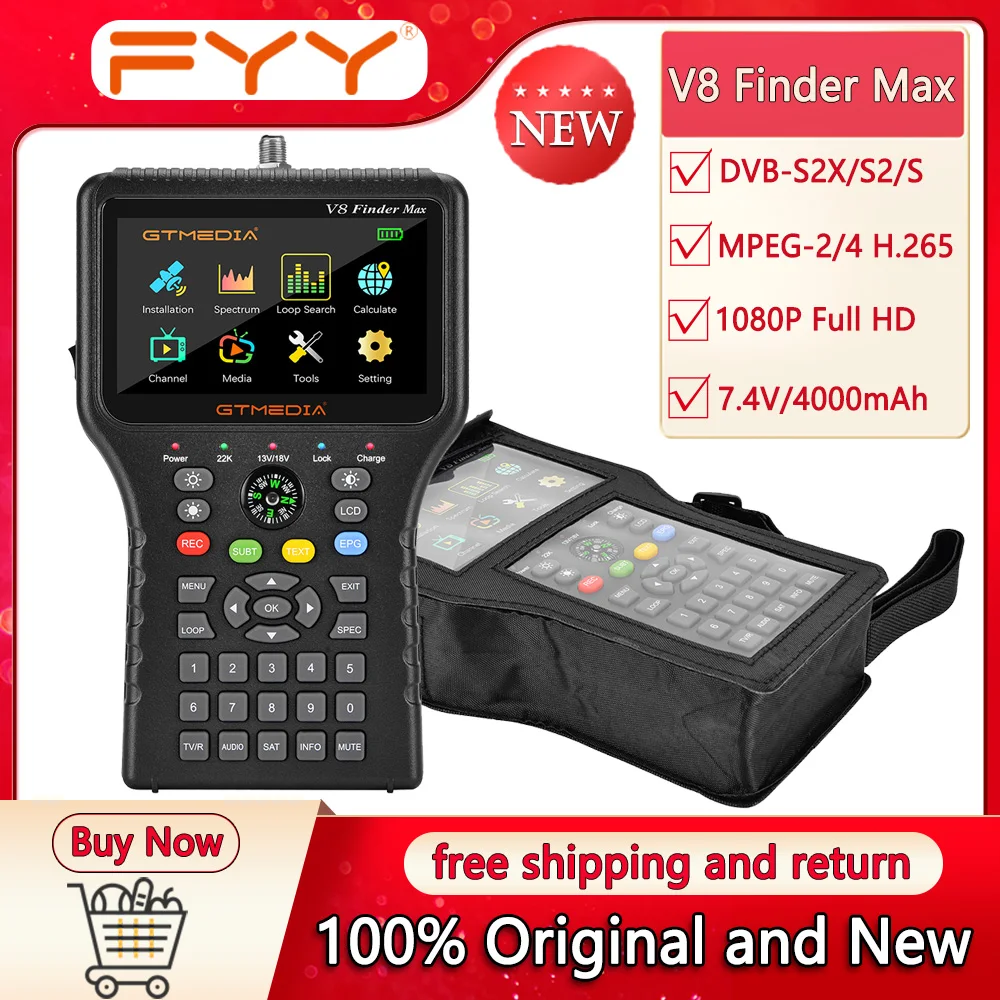 GTmedia V8Finder Max Satellite Finder DVB-S2X Satellite Receiver Support IKS 1080P HD H.265 Better than Satlink WS-6933 WS-6979