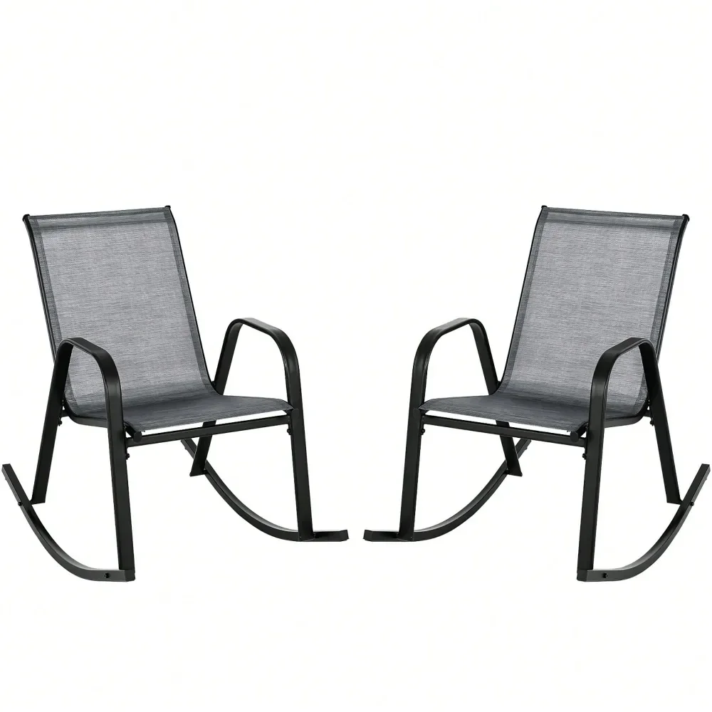 

2pcs Patio Rocking Chair HeavyDuty Metal Rocker Outdoor AntiSlip Gray