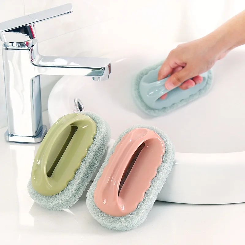 Sponge Brush Glass Wall Cleaning Tools Kitchen Cleaning Bathroom Toilet Gadget Handle Ceramic Window Slot Clean Brush