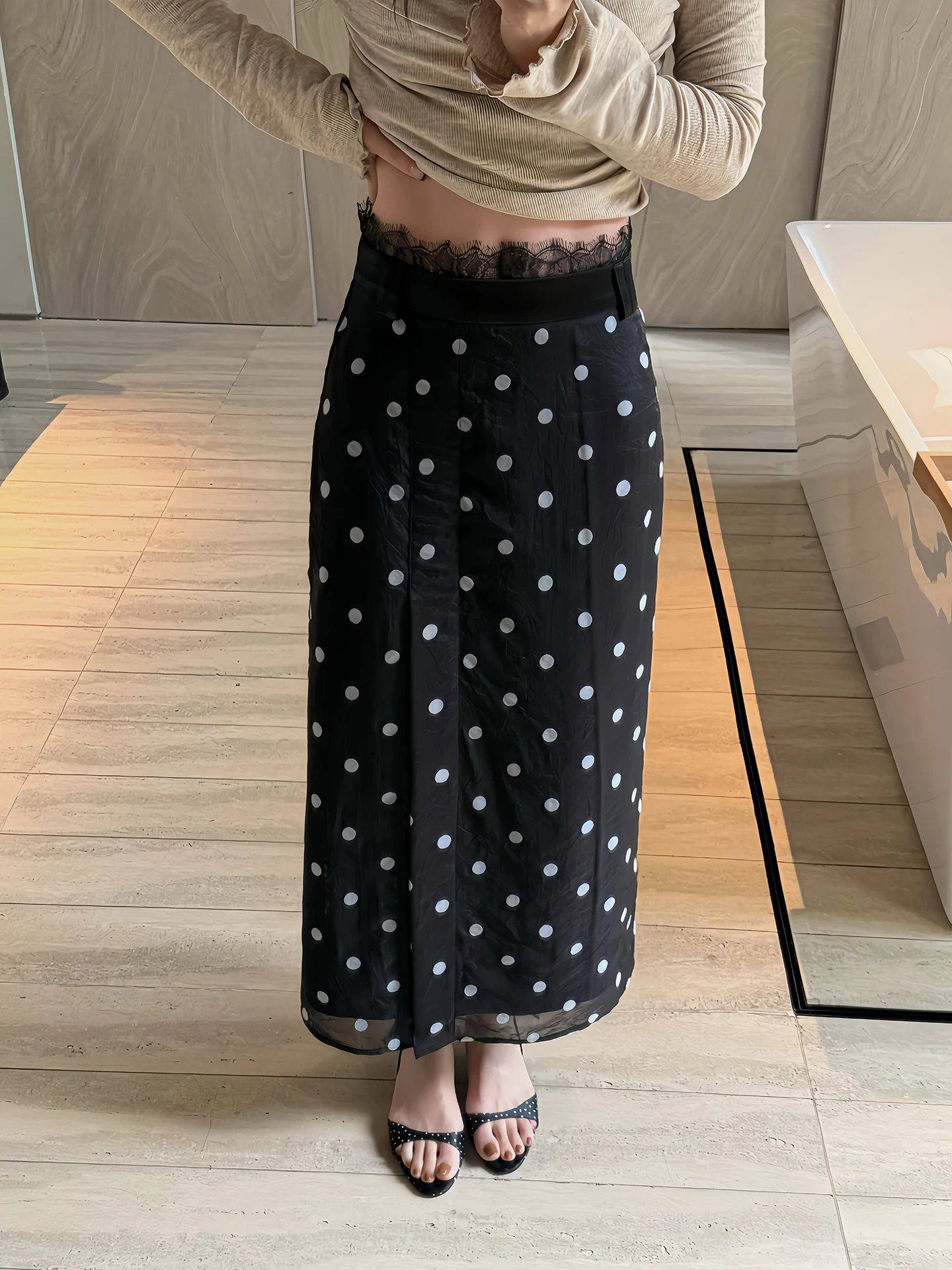 

Sweet SASA Retro Polka Dot f Skirt Women's A-Line Long Dr Lace Splicing Slimming Spring 2026 New Sle mid Waist Design