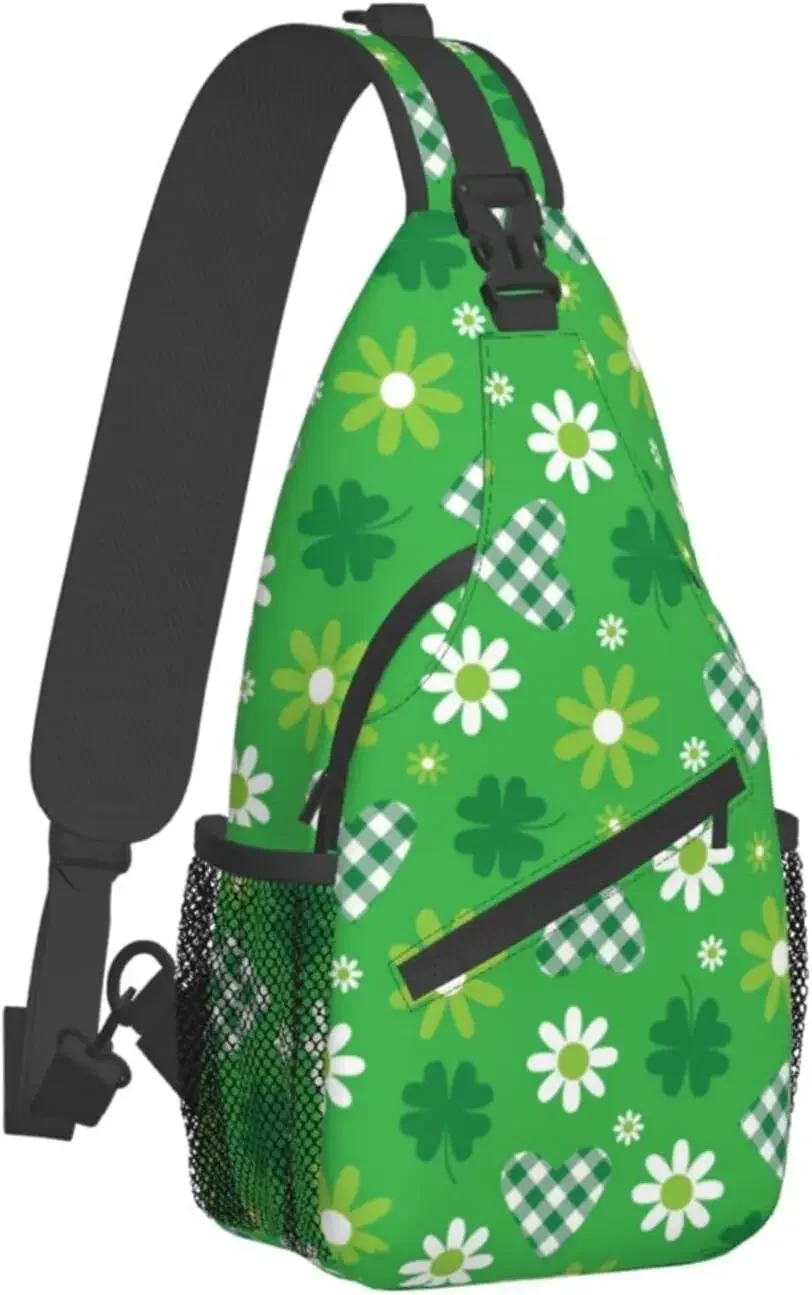 Śliczna zielona stokrotka str. Patrick's Day Crossbody plecak na ramię Shamrocks torba ze sznurkiem podróż pieszą torba na klatkę piersiowa Daypack dla mężczyzn kobiet