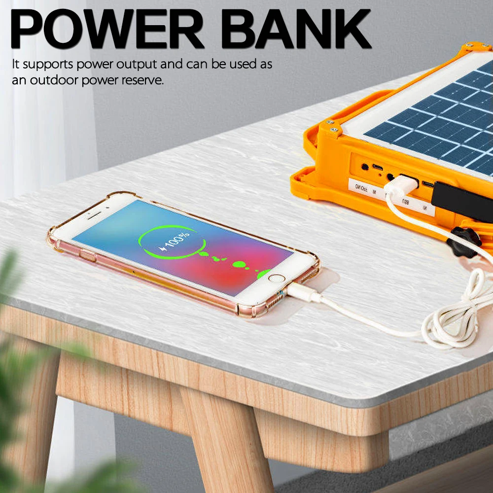 100W Solar Powered LED Work Light Waterproof Searchlight Recarregável Spotlight Solar Light Portable Camping Light Work Lamp