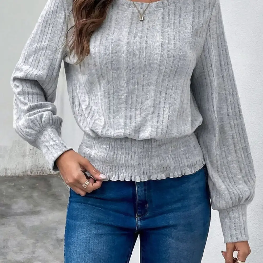 Womens Autumn Fashion Long Sleeve T Shirt Crew Neck Casual Pullover Streetwear Brushed Texture Basic Tee Top