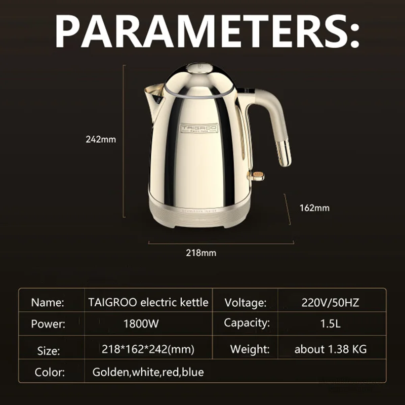 1800W 1.5L Electric Kettle Heating Water Boiler Portable Teapot Coffee Pot 220V British Style Kitchen Appliances Home Samovar