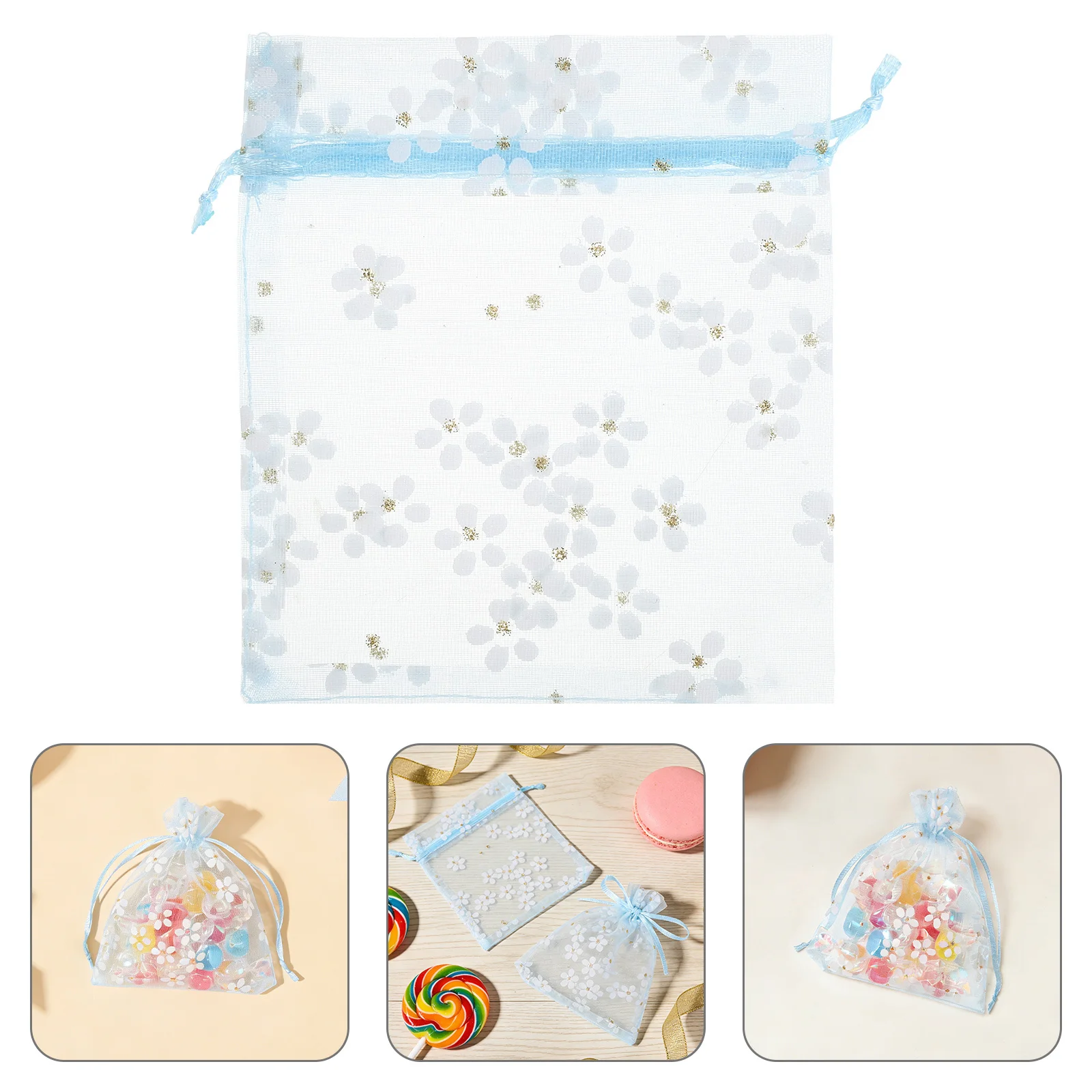 50 Bolsas de Organza con Cordón, Bolsitas de Regalo Mini Transparentes con Lámina Plateada, Bolsas de Malla Pequeñas para Joyería, Dulces, Recuerdos de Boda, Empaque para Fiestas